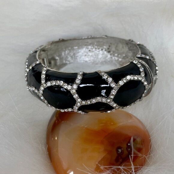 Black and Bling Hinged Cuff Bracelet #606 - Picture 1 of 7